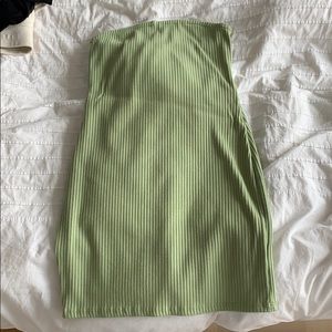 green mini strapless dress